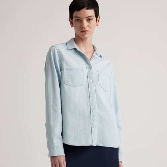 Quince Distressed Denim Shirt Light Chambray XS - Picture 1 of 10